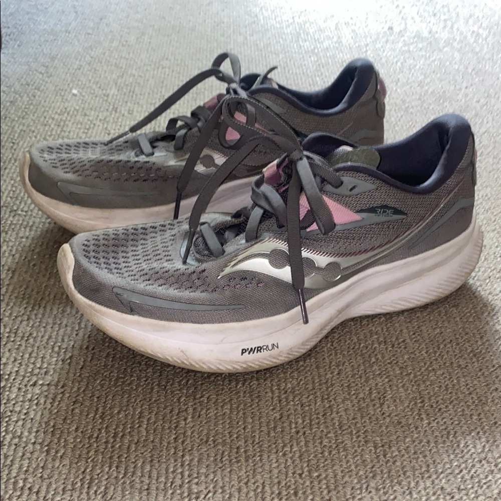 Saucony Gray and Pink Athletic Shoes with Mesh Upper